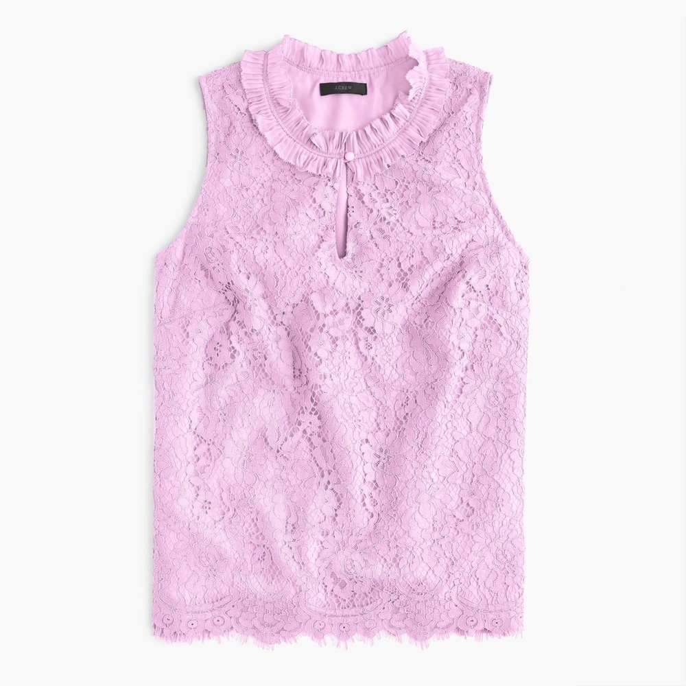 NWT J. Crew Lilac Lace Sleeveless Blouse Ruffle Neck Keyhole Top Size XS/XSP